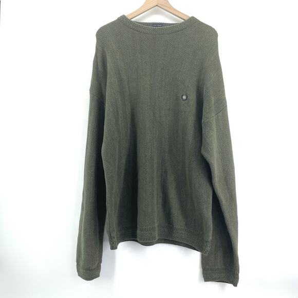 CHAPS Ralph Lauren Sweater Men 3X XXXL Olive Green‎ Herringbone Hand Framed Crew - Picture 1 of 8